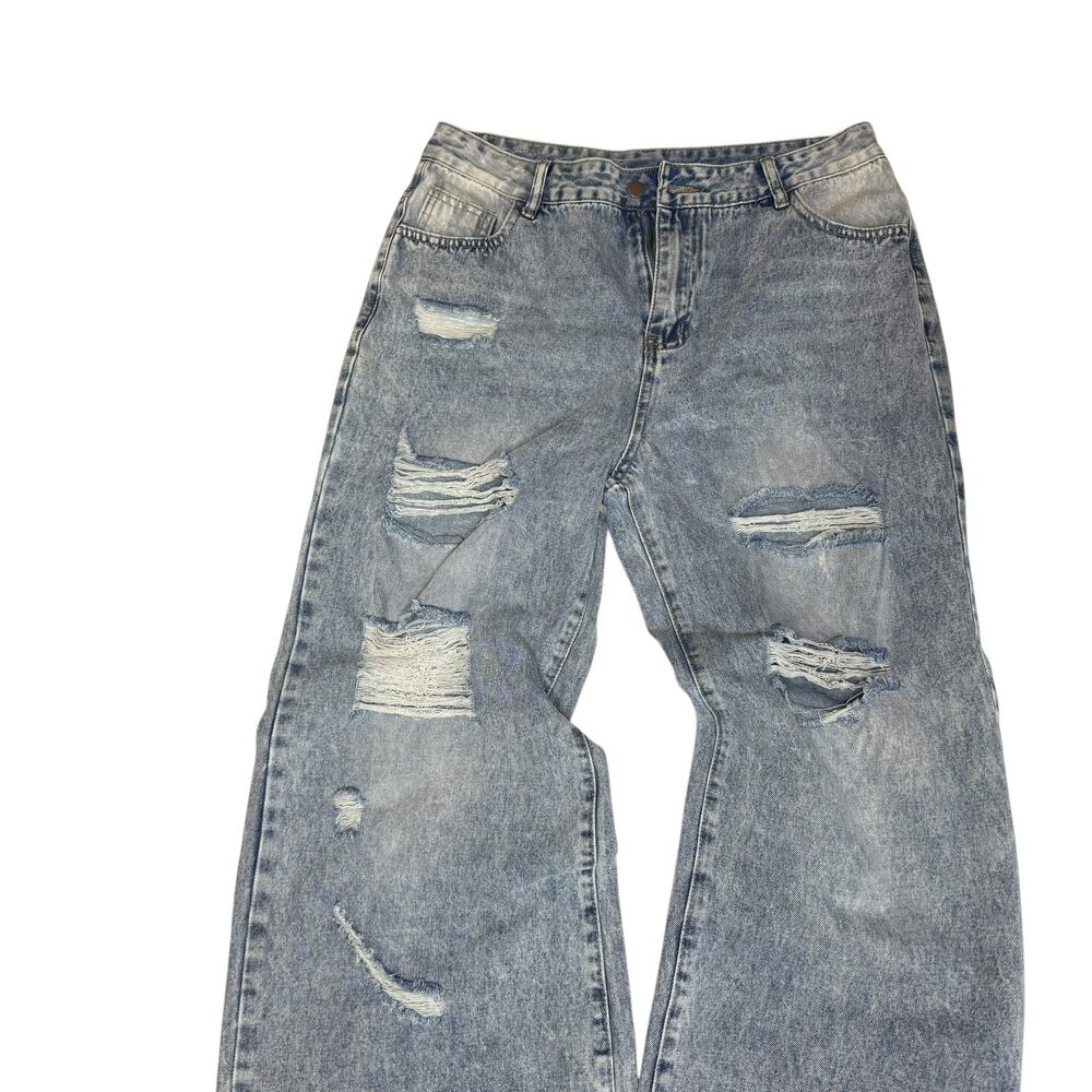 Light Wash Distressed Baggy Wide Leg Jeans Women's XL Y2K Skater Denim - Picture 4 of 5
